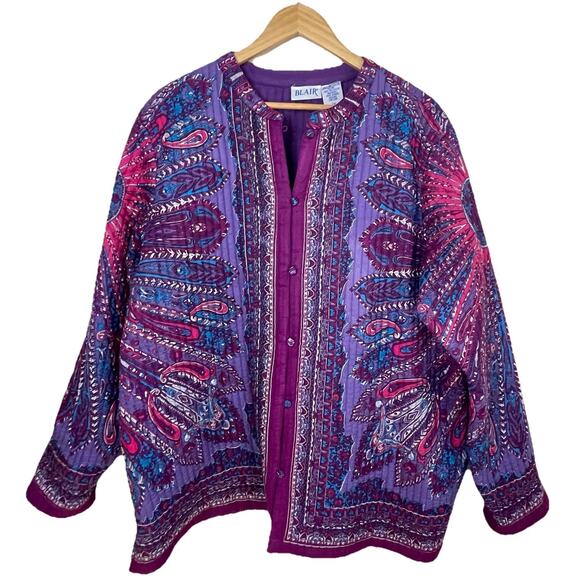 VTG 80s Blair Purple Pink Paisley Geometric Quilted Jacket Boho India Artsy 2XL - Picture 1 of 16